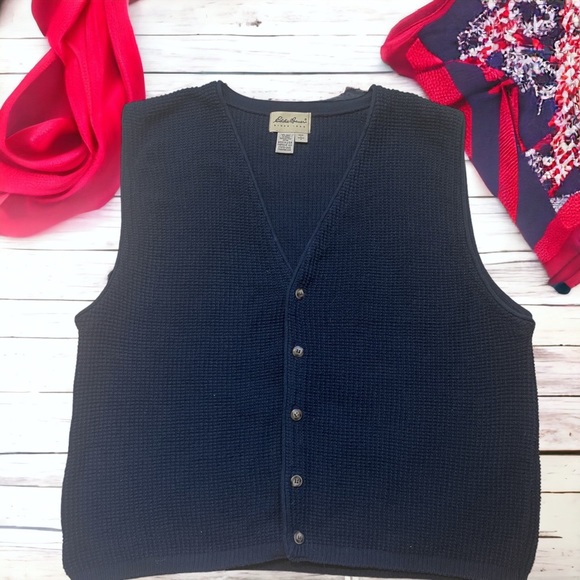 Eddie Bauer Men’s Vintage Size Large Navy Sweater Vest 100% Cotton. - Picture 4 of 8